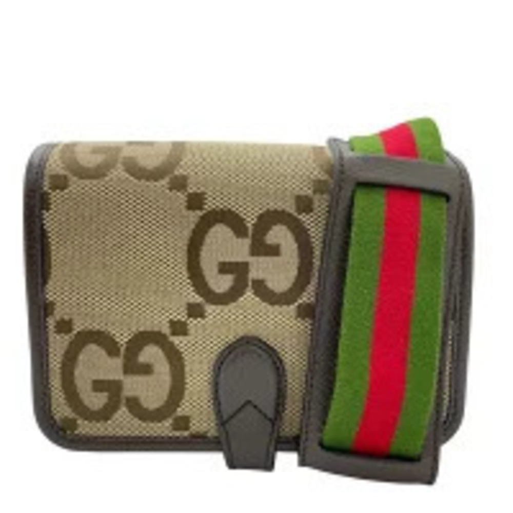 GUCCI Jumbo GG Canvas Shoulder Bag Sherry Beige Brown Clutch Crossbody